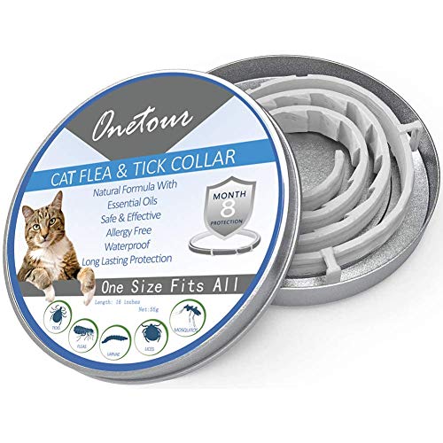 Cat Flea and Tick Collar Enhanced with Natural Essential Oils, 8 Month Flea and Tick Treatment and Prevention for Cats, One Size Fits All, Adjustable & Waterproof