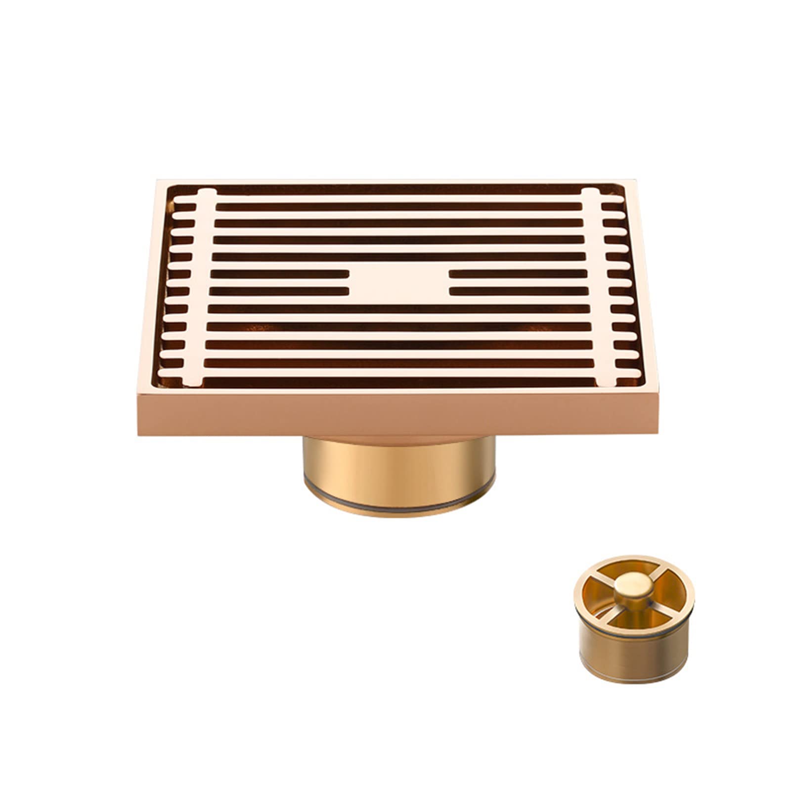 Canaletta Per Doccia Quadrato Da 10CM, Scarico A Pavimento Invisibile in Ottone, Drenaggio Rapido, Filtro Per Capelli, Anti-Blocco, Facile Da Smontare Adatto Per Cucina, Bagno,Rose gold