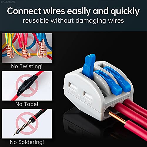 Image of 50 Pcs Wire Connector 222-413, Compact Splicing Connectors for Solid Stranded Flexible Wires (3 Conductor-Blue)