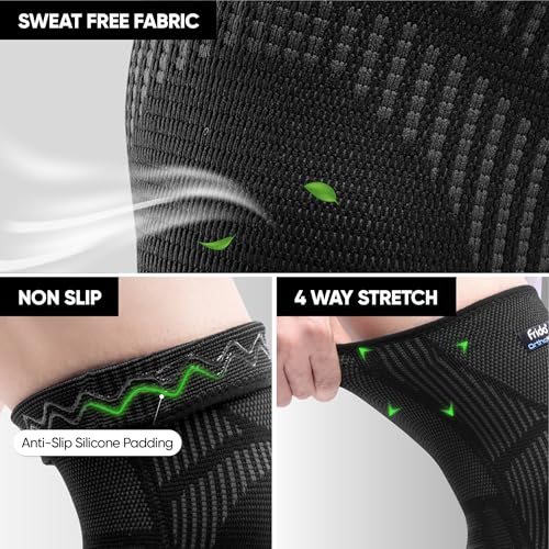Image of Frido Active Knee Cap Support for Men & Women | Active Compression for Pain Relief & Joint Support | Knee Sleeve for Gym, Running, Jogging, Sports & Workout | Anti-Sweat Knee Brace (1 Pair) Core Black, L