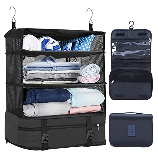 Aomiduo Organizador de Maletas Colgante Plegable con Bolsa para Cosméticos 2 Piezas Cubo de Embalaje Colgante Portátil Bolsa de Almacenaje para Maletas y Equipaje Negro