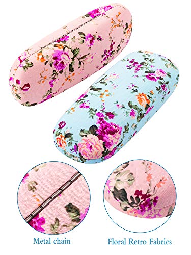 Weewooday 2 Pieces Glasses Case Hard Shell Eyeglass Case For Women Flower Fabrics Floral Retro Portable Eye Glass Case Box For Glasses (Pink, Blue) #TOP1