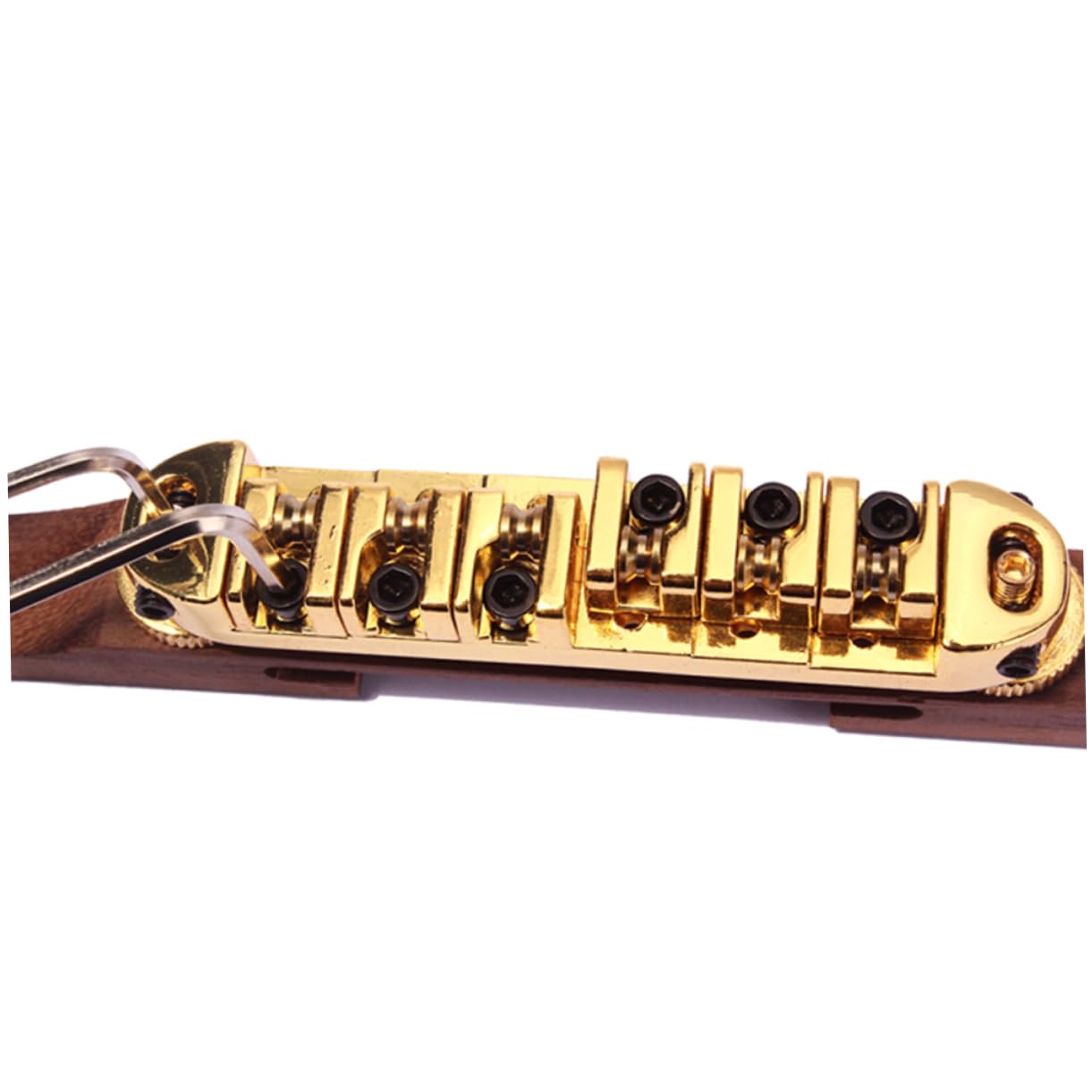 Yardwe Rosewood Guitar Bridge with Gold Roller Saddles Tailpiece for Jazz Guitars Replacement for Broken Worn Bridges