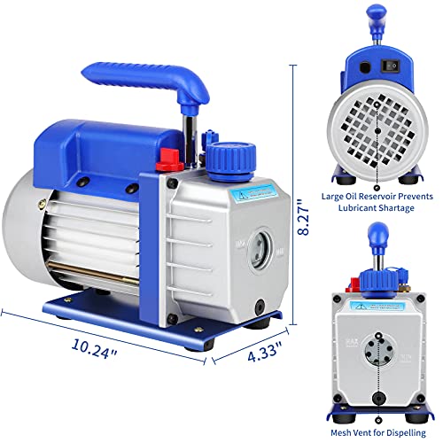Gyzj 3.5 Cfm Rotary Vane Vacuum Pump For Hvac/Ac Refrigerant Recharging, Single Stage,1/4Hp, 1/4" Flare, For Wine Degassing, Food Processing W/200Ml Free Oil #TOP2