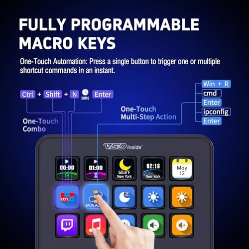 VSDINSIDE Macro Keypad, Stream Controller Deck Gaming Streaming Shortcut Keyboard, 18 Programmable Keys Customizable Visual AI Pad USB Soundboard for OBS, YouTube, Desk Office Setup, Laptop, PC, Mac - 1
