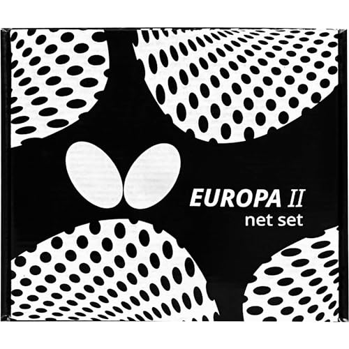 Butterfly Europa Professional Table Tennis Net Set — Fits Tables Up to 1.5 in Thick — 72 in Long Net — Clamp On Net Set with Adjustable Height and Net Tension
