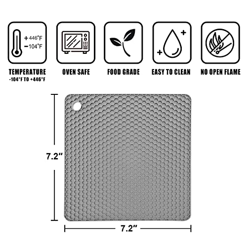 Image of Walfos Silicone Trivet Mats - 4 Heat Resistant Pot Holders, Multipurpose Non-Slip Hot Pads for Kitchen Potholders, Hot Dishers, Jar Opener, Spoon Holder, Food Grade Silicone & BPA Free (Square)