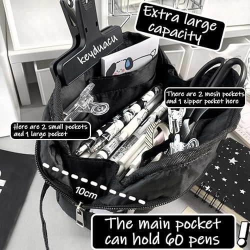 Image of KEYDUACU High Capacity Pencil Case for Teen - Black & White Checkered, Large Pen Bag Organizer with Easy Grip Handle & Loop, Includes Funny & Cute Journaling Supplies(Checkered)