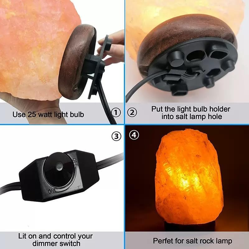 Himalayan Salt Lamp Cord with Dimmer Switch, 6 Feet, E12 Base, 110V, Includes 6 Free 7-15W Bulbs