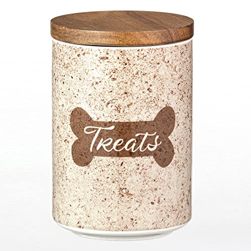 Dog Treat Container Airtight, Ceramic Treat Jar For Dogs, Dog Treat Canister With Wooden Lid, Dog Food Storage Container Holder For Cookies, Biscuits, And Snacks, 3.85" Dia X 5H" #TOP4