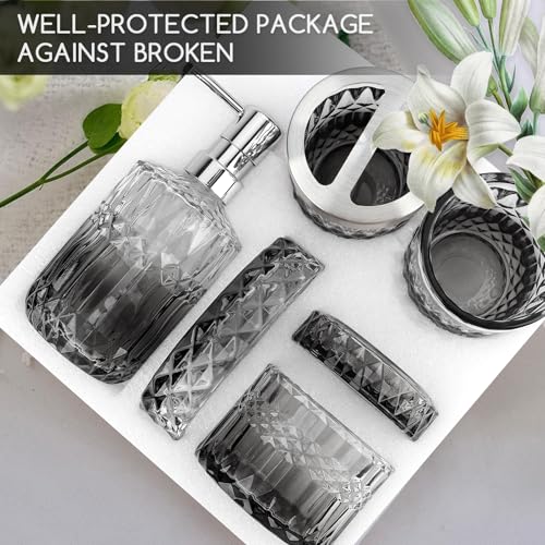 Bathroom Accessory Set,5pcs Bathroom Accessory Complete Set,Diamond Glass Bathroom Soap Dispenser,Lotion Dispenser,Toothbrush Holder,Tray,Jar,Tumbler,Bathroom Vanity Organizer,Elegant Home Decor - Image 8