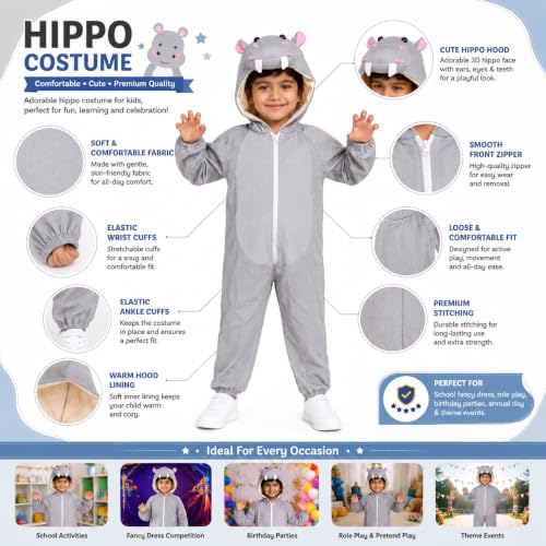 Image of Raj Costume Animal Fancy Dress Costume for Boys & Girls | Hooded Full Body Wildlife Zoo Animal Jumpsuit | Soft Costume for School Function, Fancy Dress, Halloween, Birthday, Cosplay & Role Play