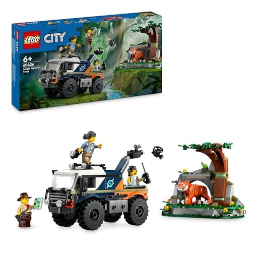LEGO City Fuoristrada dell’Esploratore della Giungla, Camion Giocattolo da Costruire con Minifigure, Tigre e Grotta, Giochi Creativi per Bambini e Bambine da 6 Anni, Idee Regalo di Compleanno 60426