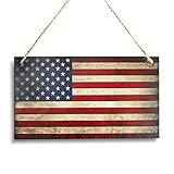 Anley American Flags Wooden Sign - Garage Patriots Man Cave Military Hunting Decorations Wall Art - USA US Flags Print Wood Signs 9.5 x 5.5 Inch