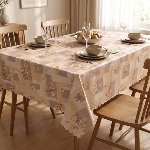 Image of Dakshya Industries PVC Waterproof Dining Table Cover 54x78 Inch for 6 Seater | Floral Printed Washable Oilproof Dustproof Table Cloth for Home Kitchen Dining Table (Regal Pattern)