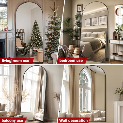 Suidia Arched Full Length Mirror, 76"x34" Floor Mirror Freestanding, Floor Standing Full Body Mirror with Stand for Bedroom, Hanging Mounted for Living Room Cloakroom, Black