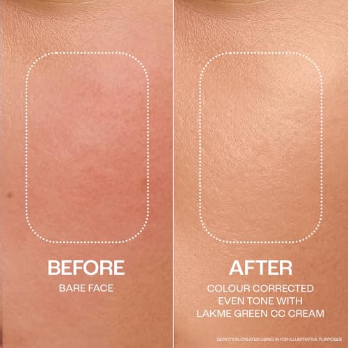 Image of LAKME 9to5 CC+ Matcha Green Cream, 18 g, for Naturally Radiant Skin, with 3% Niacinamide & Antioxidants, SPF 50 PA+++, Smooth Breathable Finish, for Women