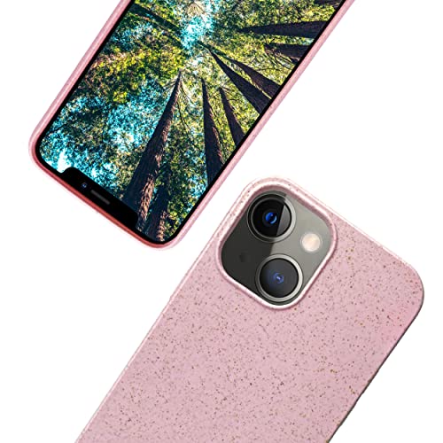eplanita Cover Eco Compatibile con iPhone 14, Custodia in Fibra Vegetale, Protezione Antiurto, Resistente e Sostenibile (per iPhone 14, Rosa)