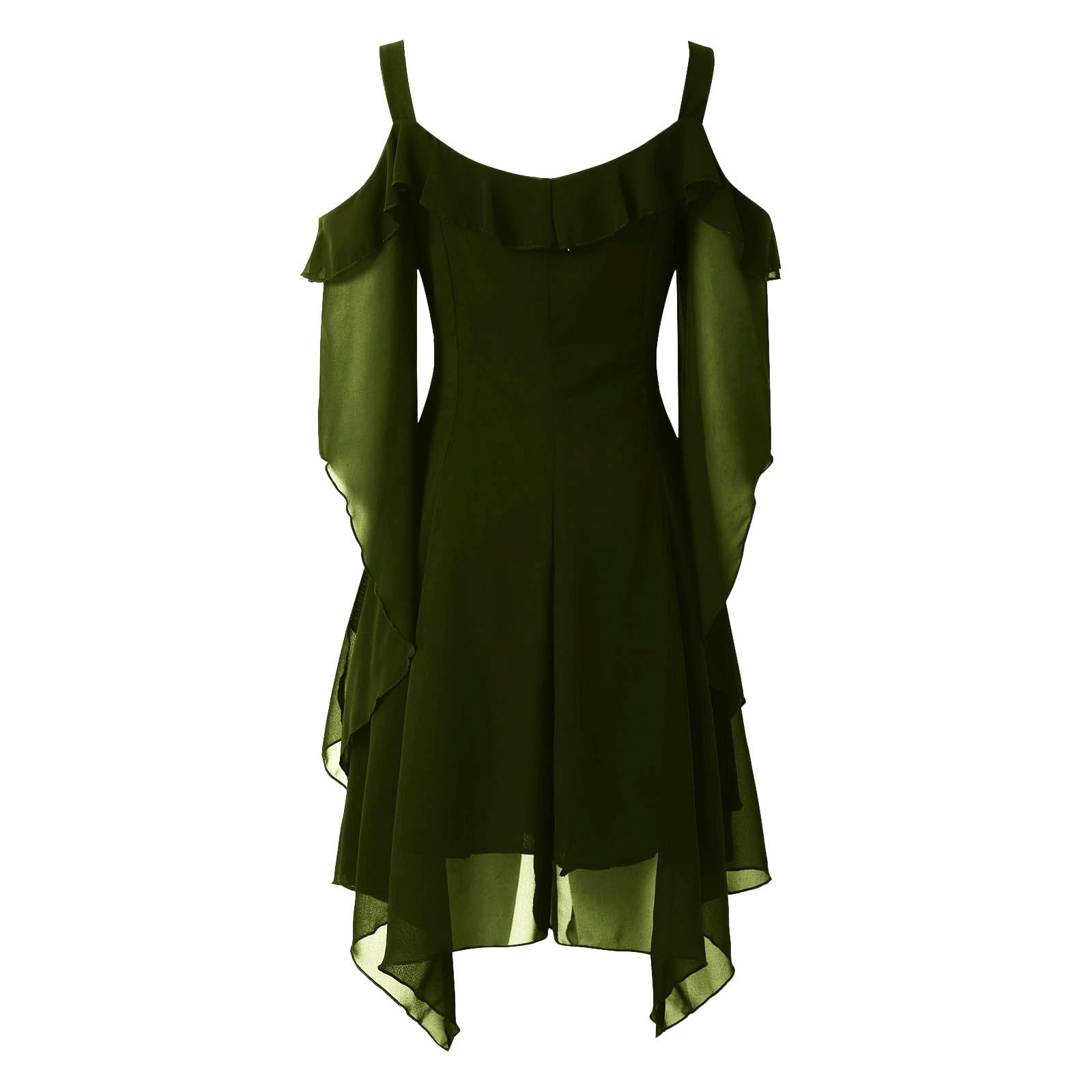 Costume per Halloween, carnevale, feste a tema, cosplay, abbigliamento da donna, in chiffon, patchwork, tinta unita, maniche a tromba, abito lungo fino a terra, abito gotico da donna
