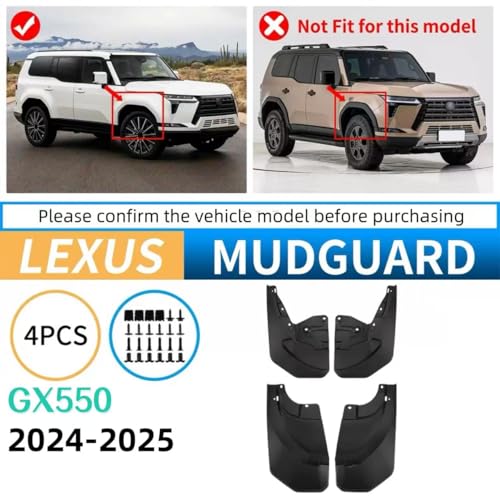 Image of No Drill Mud Flaps Splash Guards Compatible with Lexus GX550 2024-2026(Not Fit Overtrail Overtrailplus),OEM Style Textured Black Custom Fit All Weather Exterior Accessories(4PCS)