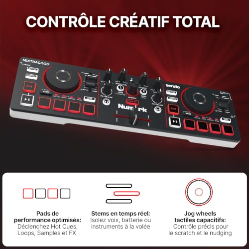Numark MixTrack Go Controleur DJ Bluetooth Compact avec Stems – vue 5