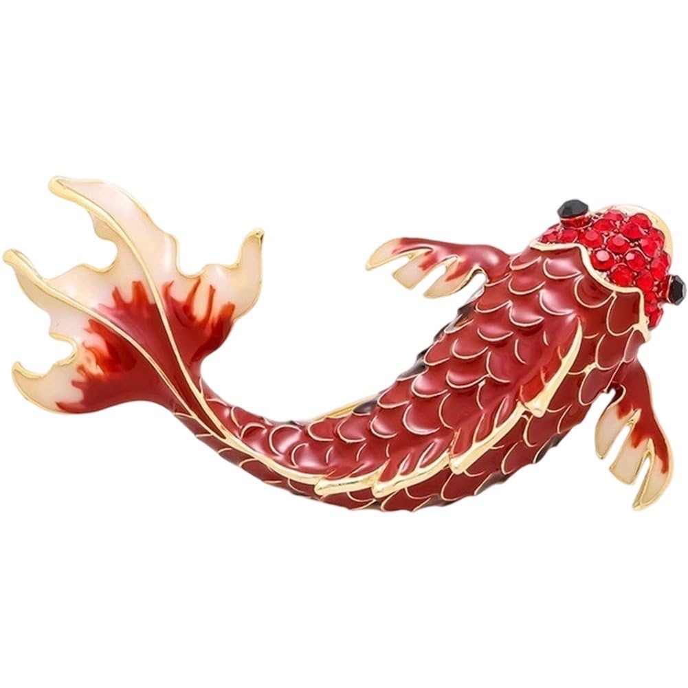 Fituenly Women's Red Koi Fish Carp Crystal Brooches Cute Enamel Rhinestone Ocean Animal Lapel Brooch Pins Fashion Jewelry For Girls Gift