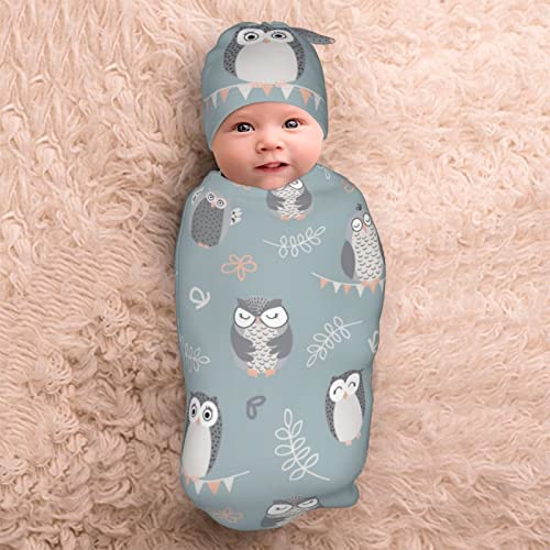 Image of Owl Swaddle Blanket for Baby, Owl Swaddling Baby Stuff with Hat
