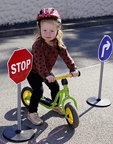 alldoro 60096 Verkehrszeichen für Kinder, Circa 72 cm hoch, 3 Ständer, 6 Schilder und 12 Halteclips, für einen kleinen Verkehrsparcours