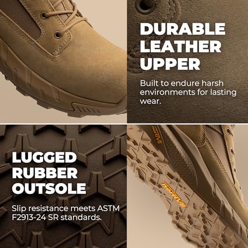 NORTIV 8 Men's 8" Composite Toe Work Boots, Lightweight Side Zipper ASTM F2412-24 & ASTM F2913-24 Safety Military Boots for All-Day Comfort, Peakforce-Nano4