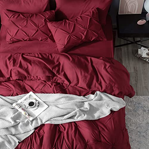 Image of Bedsure Full Comforter Set Dark Red - Bed in a Bag Full Size Bedding Set 7 Pieces, GentleSoft Pintuck Bed Set Gift for Family, All Season Down Alternative Comforter with Sheets, Pillowcases & Shams
