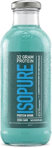 Isopure Zero Carb 1.13oz Proteína lista para beber, aislado de proteína de suero, frambuesa azul, 16 onzas líquidas (12 botellas)