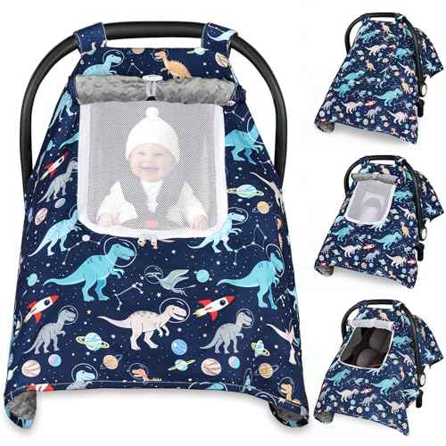 Image of Bnditeu Car Seat Cover Baby, Carseat Covers Baby with 2 Layers Breathable Windows, Windproof Infant Car Seat Cover, Kick-Proof Baby Carrier Cover for Baby Boy Newborn Essentials