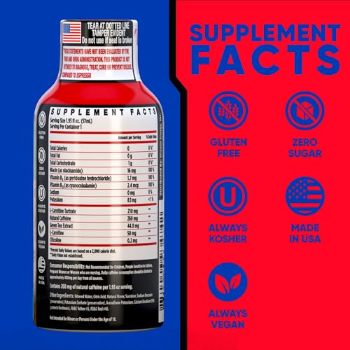 Image of Vitamin Energy Fruit Punch Extra Strength Energy Shot, 12 Pack - Up to 7 Hrs, 260mg Natural Caffeine, Zero Sugar - Green Tea Extract, Immune Support, B12 B6 Niacin, 1.93 fl oz, Keto Vegan