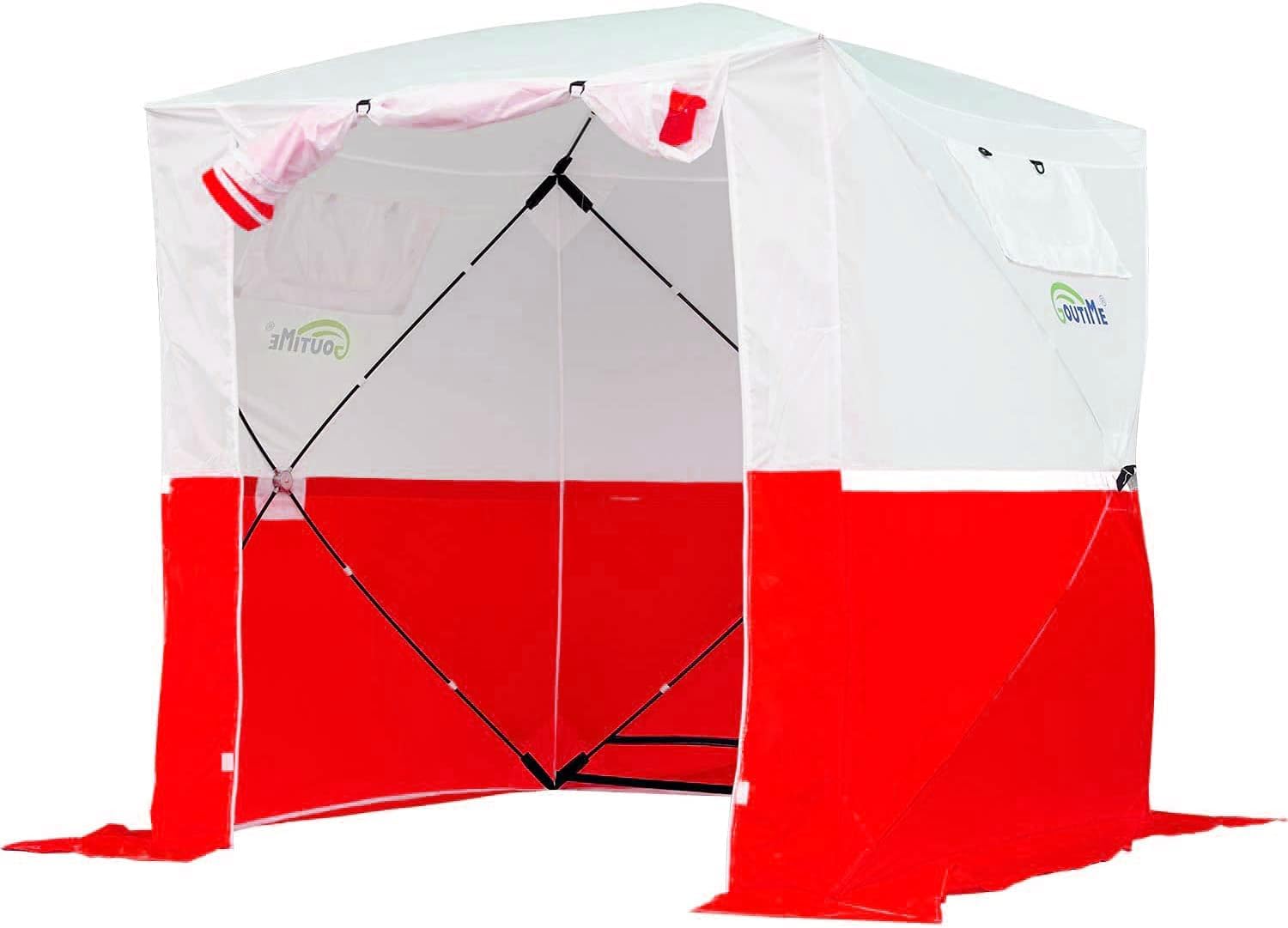 Goutime Pop Up Emergency Work Tent 7.2ร7.2ft,Instant Setup Waterproof Oxford Shelter with Reflective Strips,Portable For First Aid/Engineering Rescue/Camping/Garden BBQ (White and Red)