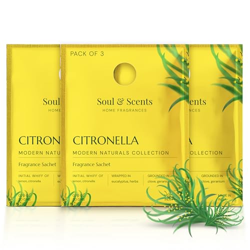 Image of Soul & Scents Citronella Fragrance Sachet | Uplifting Blend of Lemon, Citronella & Herbs | Long-Lasting Air Freshener for Car, Wardrobe, Kitchen, and Travel Bag | Pack of 3-20gm Each