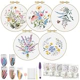 ERKOON Embroidery Kit for Beginners, 5 Sets Flower...
