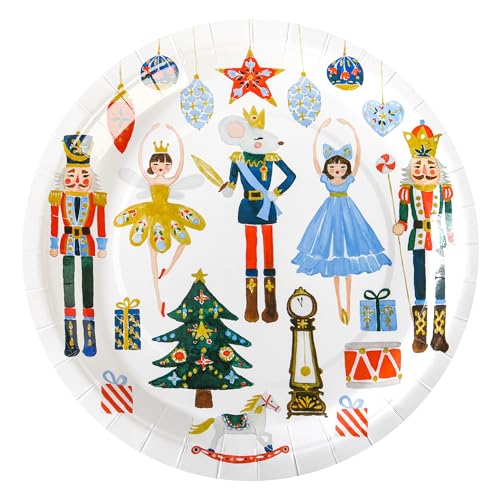 Elyxio Nutcracker Paper Plates Merry Christmas 7in Round Party Plates