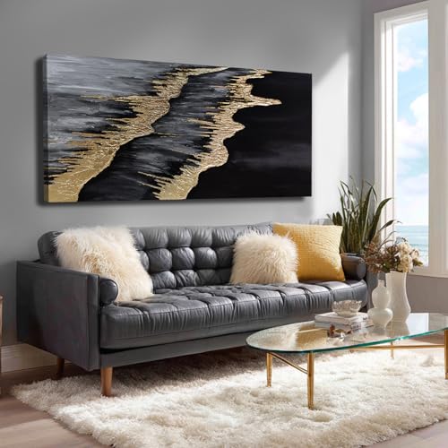 ZUNARE Large Abstract Black Gold Canvas Wall Art for Living Room 29x58 Inch — view 6