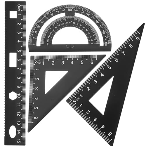 MAGICLULU Metall Lineal Set Robust Für Schüler Mit Dreikantmaßstab Winkelmesser Halbkreiswinkelmesser Schwarz Kompakt Für Schule Büro Zeichnen Und Messen