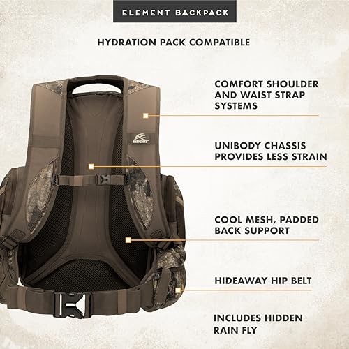 Insights Hunting by frogg toggs- The Element, Heavy Duty 1,831 Cubic Inch Outdoor Hiking Fishing Camping Hunting Backpack with Rain Fly, Realtree Timber
