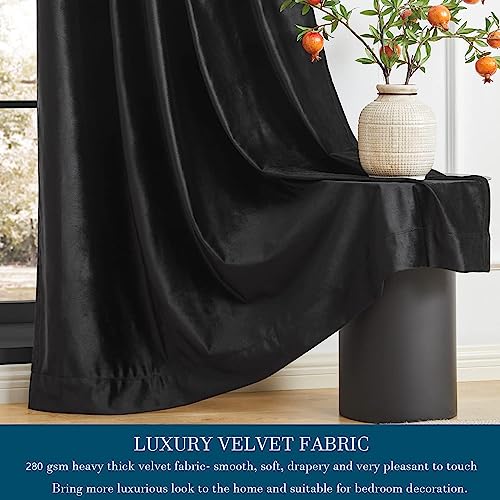 Image of PRIMROSE Black Curtains 102 inch for Living Room Velvet Drapes Blackout Rod Pocket Back Tab Window Treatment Semi Room Darkening Decor Curtains for Bedroom Set of 2 Panels