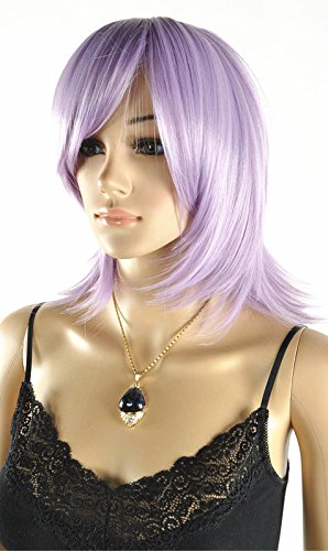 Diy Lady's Medium Straight Flat Bangs Purple Color Heat-resistance Kanekalon Fiber Wig