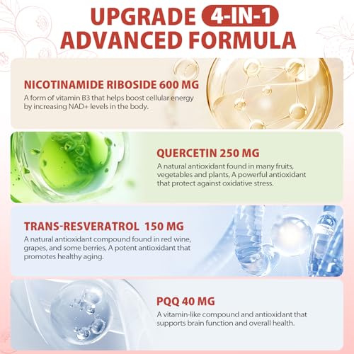 1000mg high-potency nad liquid supplement nicotinamide riboside amp resveratrol with pqq boosts cellular energy focus amp healthy aging - 1 pc