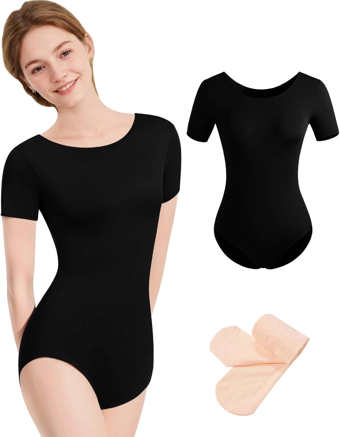 Women Team Basic Short Sleeve Ballet Leotard for Dance with Tight