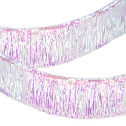 Image of Premium Iridescent Fringe Tinsel Garland for Party Decorations -4 Layers Thick, 2 Pack | LILF Foil Metallic Tinsel Banner Party Streamers for Wedding Birthday Christmas Decoration