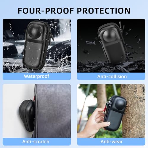 Image of BRDRC Portable Small Case for Insta360 X5 X4 (for Cage and Lens Cap), Carrying Storage Bag Protective Cover Hard Shell Travel Protector with Wrist Strap Carabiner for Insta 360 X5 X4 Accessories