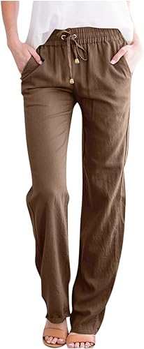 MKLUNJOP Light Summer Pants for Women Casual Linen 2025 Drawstring Loose Wide Le