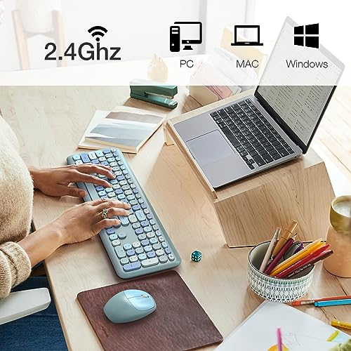 Image of MOFII Wireless Keyboard and Mouse Combo, 2.4G Slim Full-Sized Ergonomic Keyboard Mouse for PC Desktop Laptops Windows (Blue Colorful)