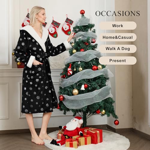 LYCY Womens Flannel Hooded Robe,Soft Fluffy Bathrobe for Women Winter Printed Warm Loungewear4