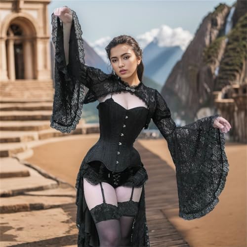 Image of Goth Bolero Shrug Women Lace Sheer Mesh Gothic Flare Sleeve Emo